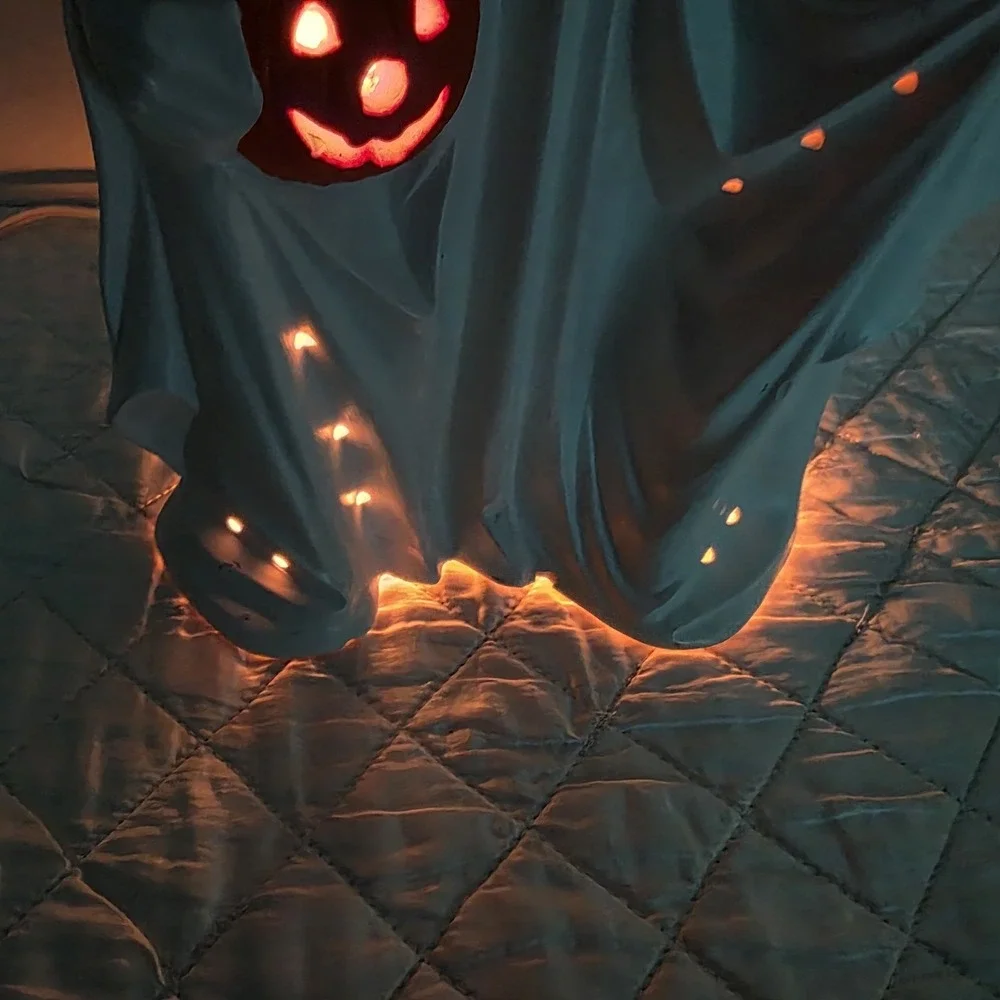 Vintage Byron Mold Ghost Holding a Jack-O-Lantern Light-Up Ceramic Figure 9.5